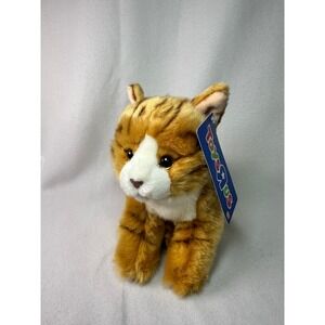 Toys R Us Orange Tabby Cat Plush Realistic Sitting Ginger Kitten 2012 8 inch NWT